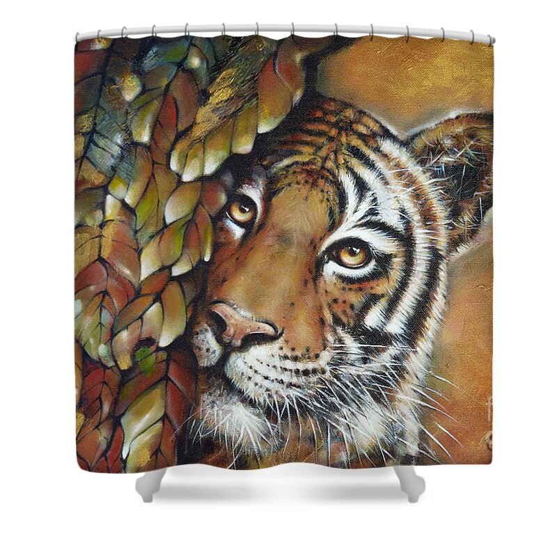 Tiger Shower Curtain featuring the painting Tiger 300711 #1 by Selena Boron