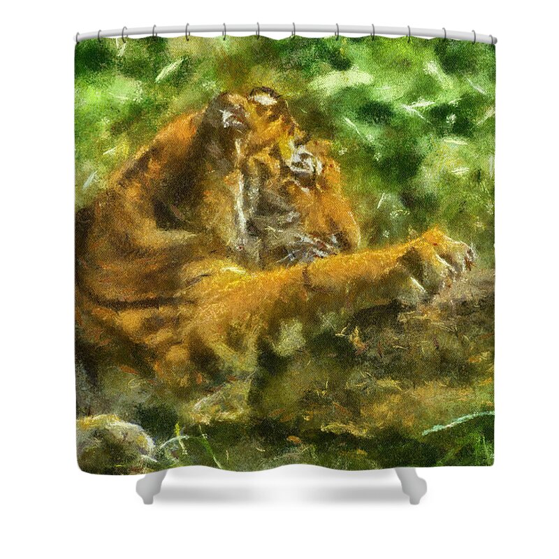 Feline Shower Curtain featuring the photograph Tiger Photo Art 01 by Thomas Woolworth