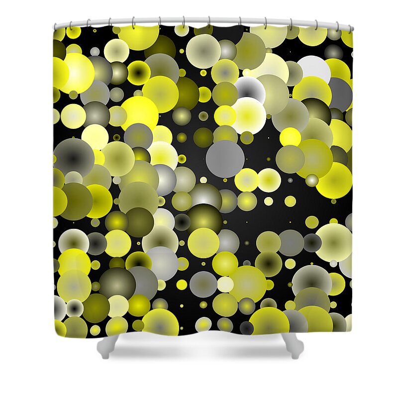 Abstract Digital Algorithm Rithmart Yellow Bubble Circle Globe Sphere Dark Bright Pale Shower Curtain featuring the digital art Tiles.yellow.2.1 by Gareth Lewis