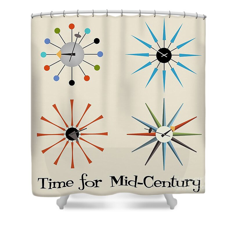 Mid-century Shower Curtain featuring the digital art Time for Mid-Century by Donna Mibus