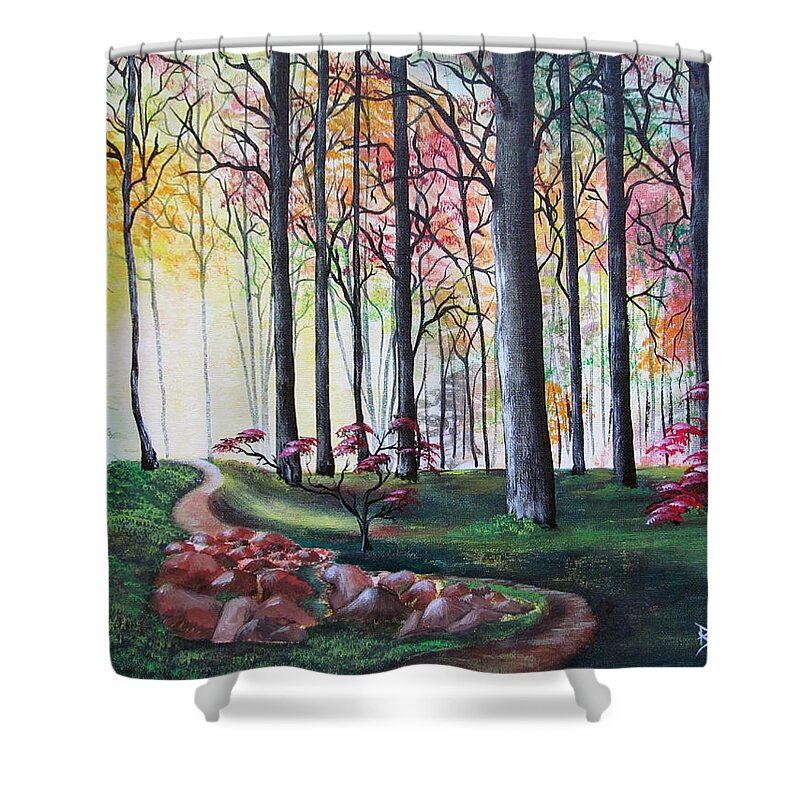 Forest Shower Curtain featuring the painting Time for Wandering by Gloria E Barreto-Rodriguez