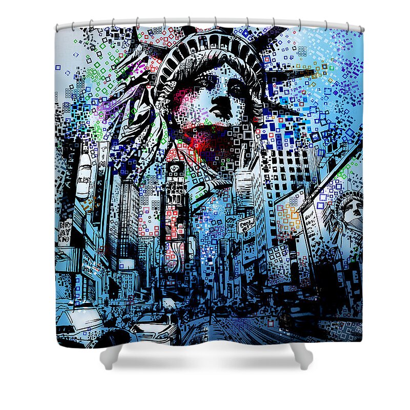 New York Shower Curtain featuring the painting Times Square 2 by Bekim M