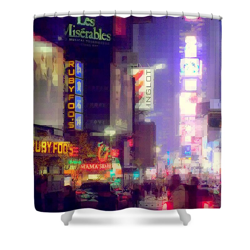 Times Square Shower Curtain featuring the photograph Times Square at Night - Columns of Light by Miriam Danar