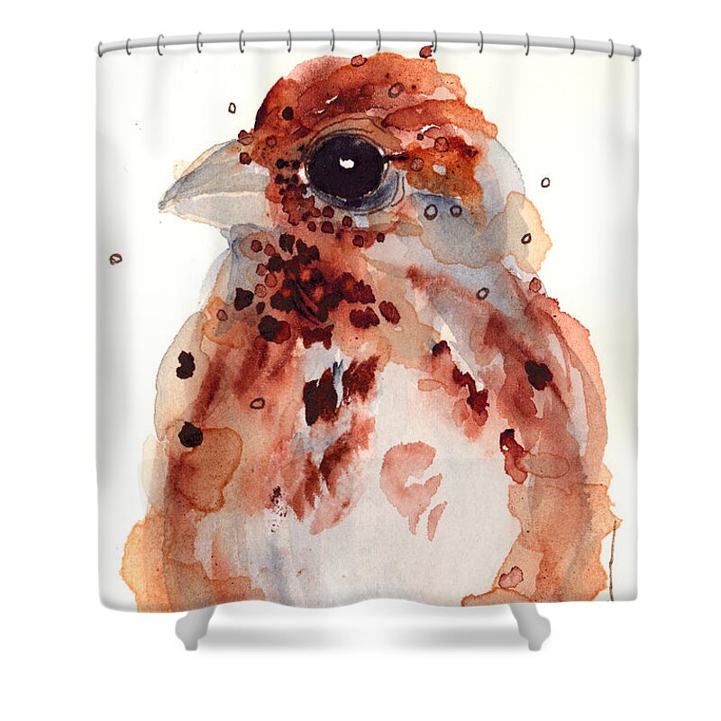 Watercolor Shower Curtain featuring the painting Tiny Sparrow by Dawn Derman