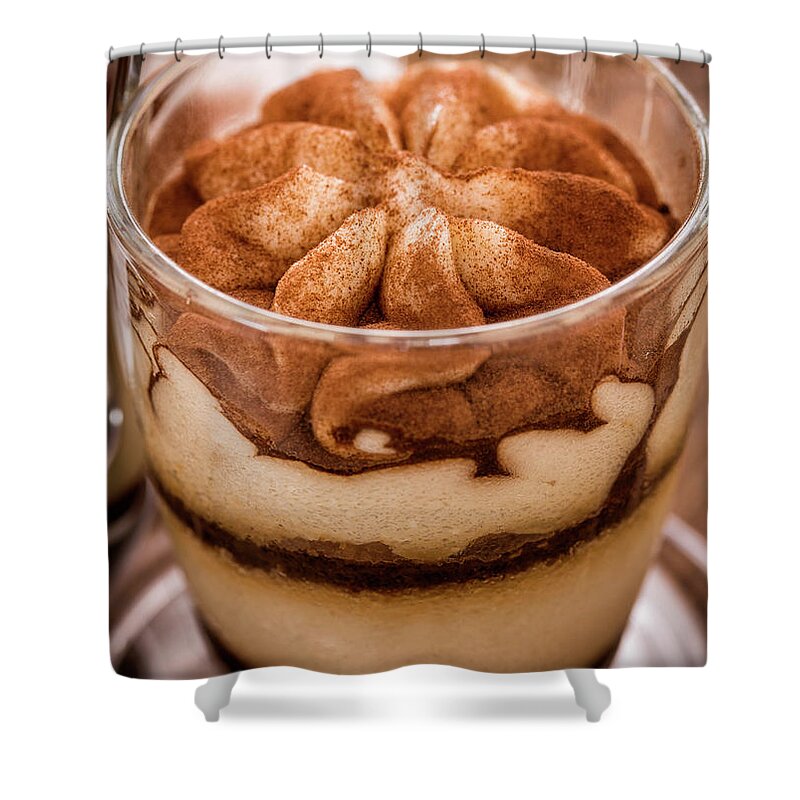 Italian Food Shower Curtain featuring the photograph Tiramisu Dessert by Gmvozd