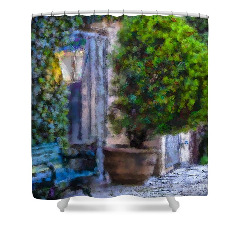Tlaquepaque Shower Curtain featuring the photograph Tlaquepaque Rest Stop by Georgianne Giese