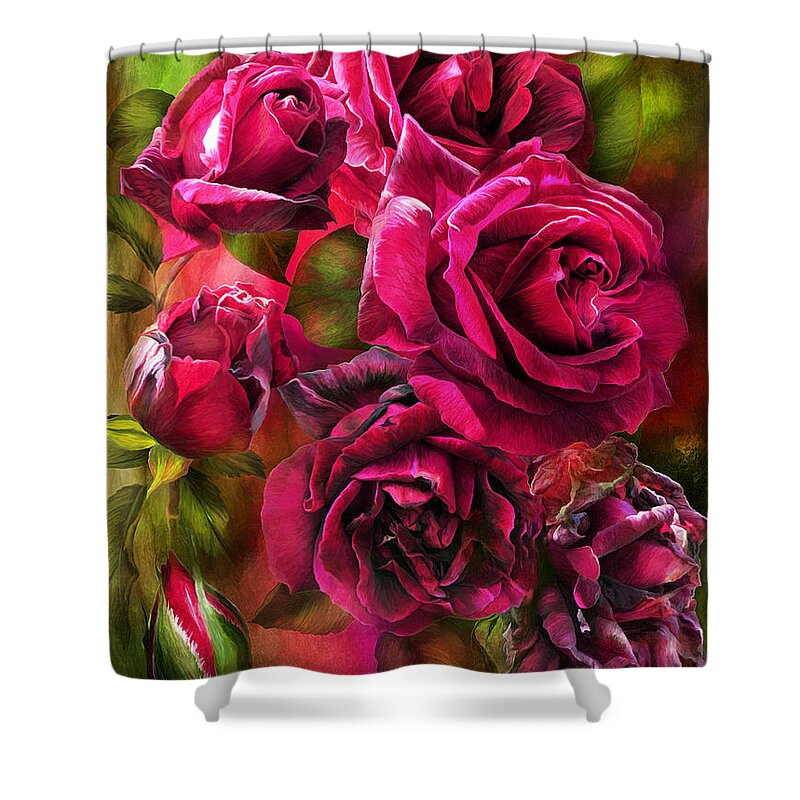 Rose Shower Curtain featuring the mixed media To Be Loved - Red Rose by Carol Cavalaris