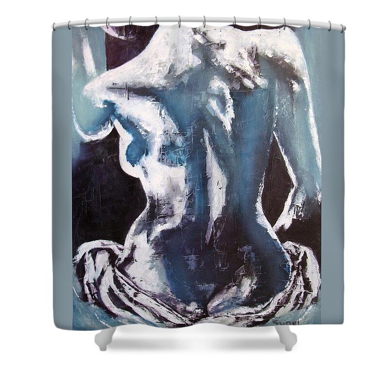 Nude Art Shower Curtain featuring the painting To be Shy by Sunel De Lange