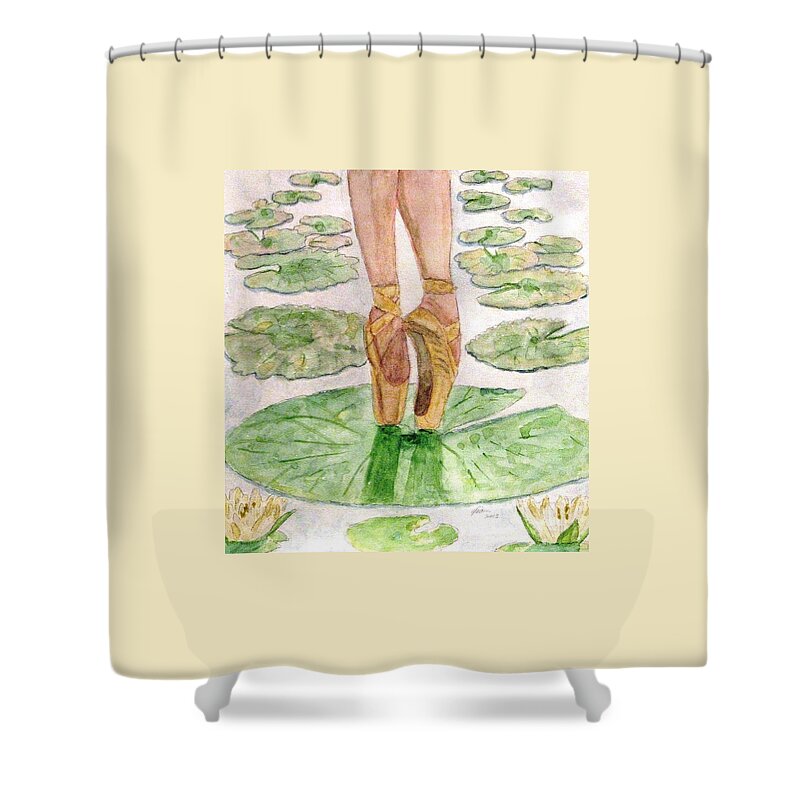 Ballet Slippers Shower Curtain featuring the painting To Dance by Angela Davies