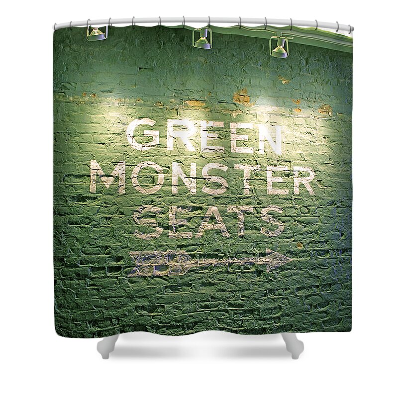 Sign Shower Curtain featuring the photograph To the Green Monster Seats by Barbara McDevitt