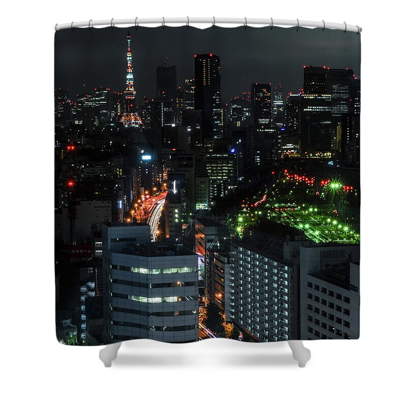 Tokyo Tower Shower Curtain featuring the photograph Tokyo City View by Image Courtesy Trevor Dobson