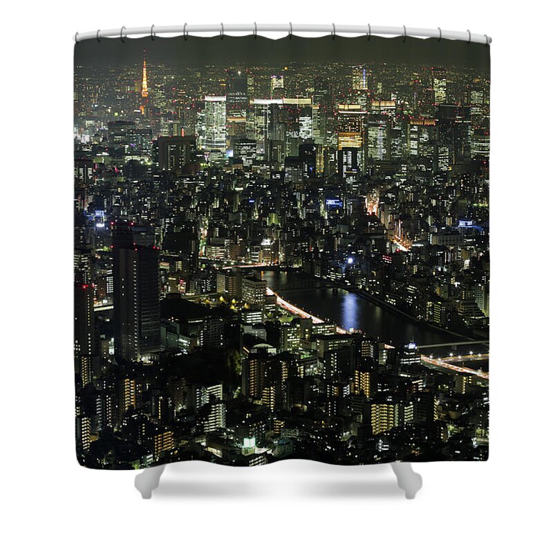Downtown District Shower Curtain featuring the photograph Tokyo Downtown At Night by Alexey Kopytko