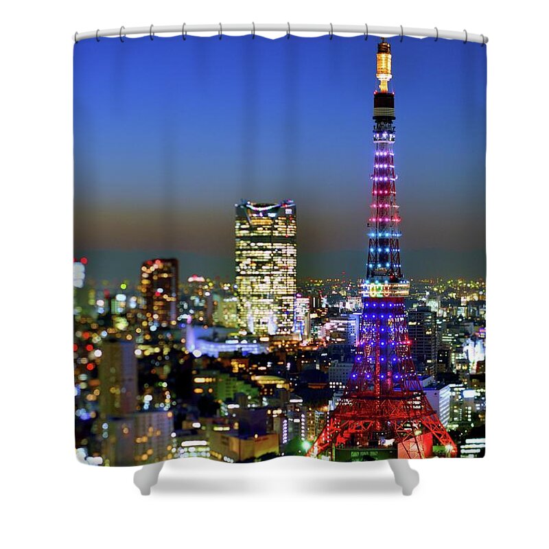 Tokyo Tower Shower Curtain featuring the photograph Tokyo Tower 2020 At Twilight by Vladimir Zakharov