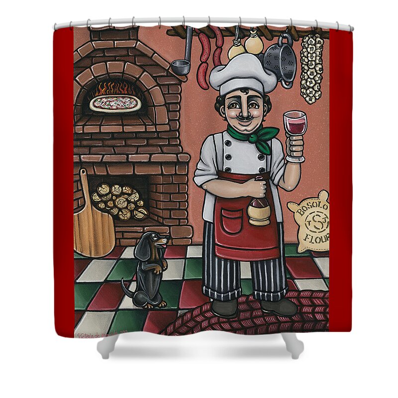 Italy Shower Curtain featuring the painting Tommys Italian Kitchen by Victoria De Almeida