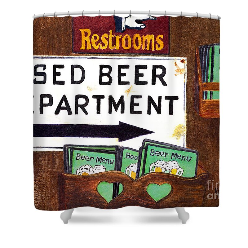 Beer Shower Curtain featuring the painting Too Many Suds by Karen Fleschler