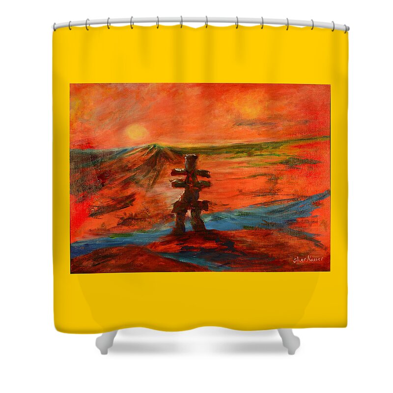 Abstract Art Shower Curtain featuring the painting Top Of The World by Sher Nasser