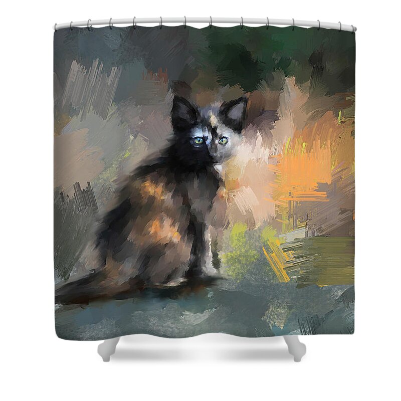 Kitten Shower Curtain featuring the painting Tortoiseshell Kitten #1 by Jai Johnson