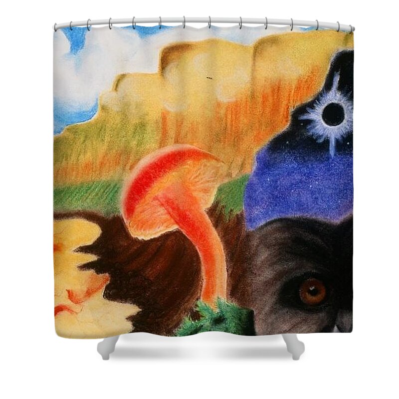 Pastel Shower Curtain featuring the drawing Total Eclispe        by Karen Buford