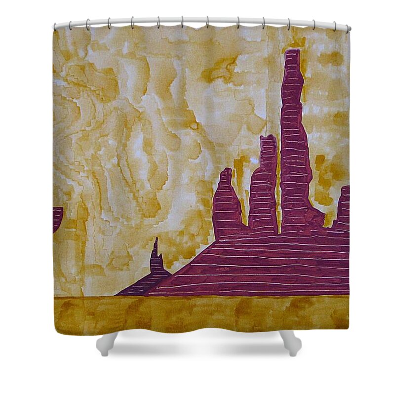 Painting Shower Curtain featuring the painting Totem Pole Monument original painting by Sol Luckman