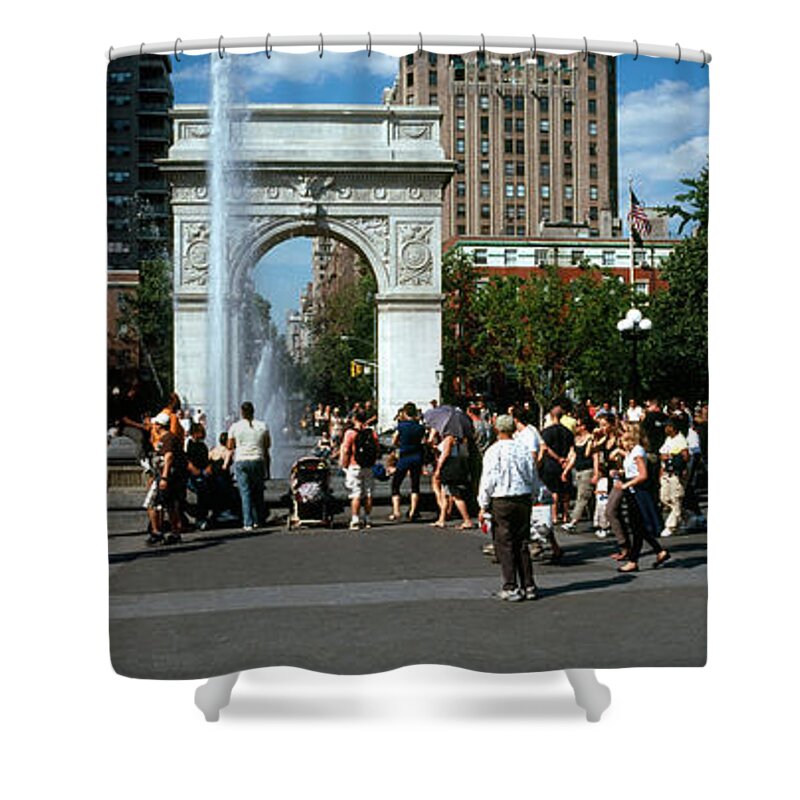 Photography Shower Curtain featuring the photograph Tourists At A Park, Washington Square by Panoramic Images