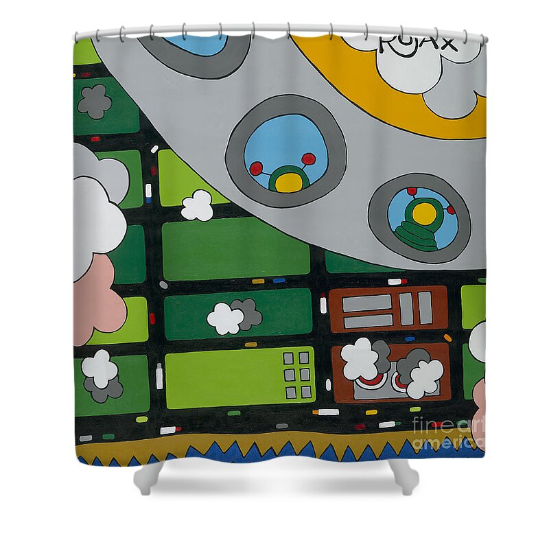 Spaceship Shower Curtain featuring the painting Tourists by Rojax Art