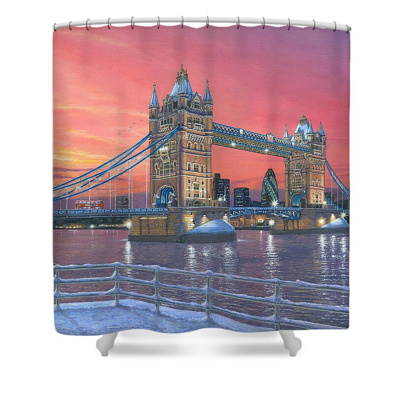 Architecture Art Shower Curtain featuring the painting Tower Bridge after the Snow by Richard Harpum