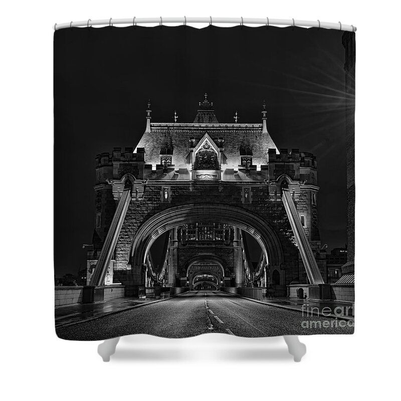 Tower Bridge Shower Curtain featuring the photograph Tower bridge dramatic mono by Steev Stamford