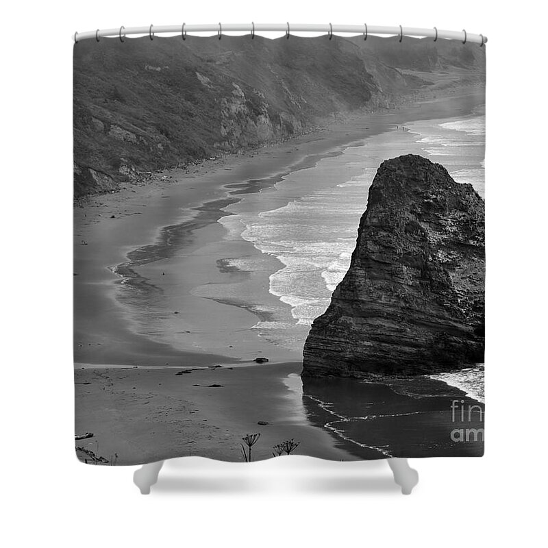 Beach Photographs Shower Curtain featuring the photograph Towering Rock by Kirt Tisdale