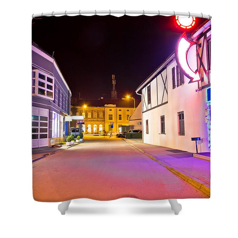 Christmas Shower Curtain featuring the photograph Town of Koprivnica center evening view by Brch Photography