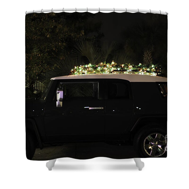 Toyota Shower Curtain featuring the photograph Toyota FJ Christmas Lights by Dale Powell