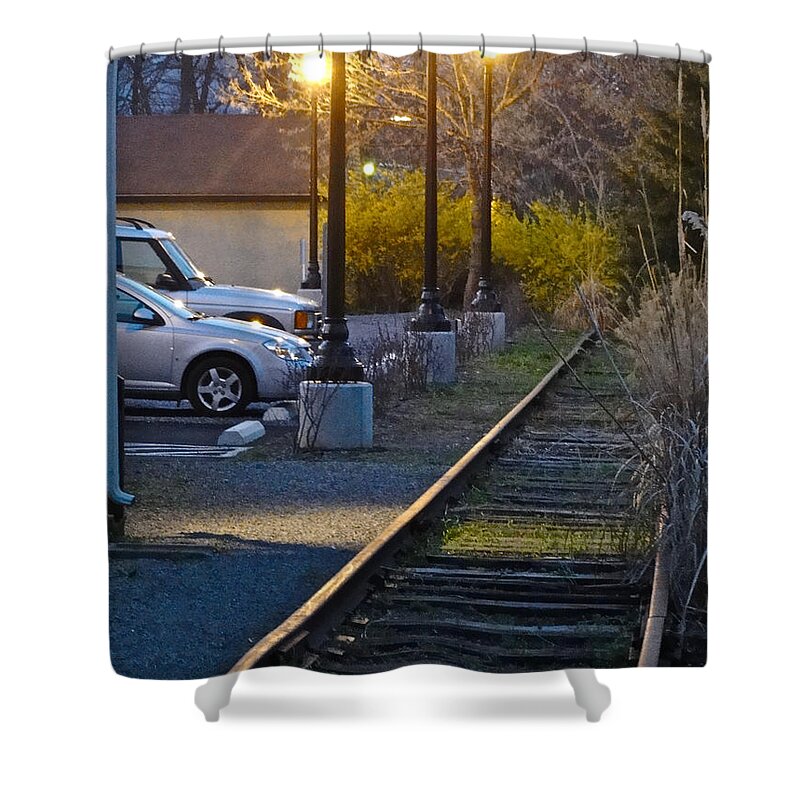 Bridge Street Shower Curtain featuring the photograph Tracks at Dusk by Christopher Plummer