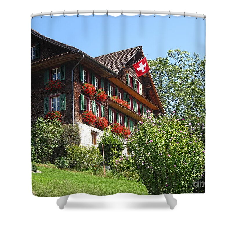 Architecture Shower Curtain featuring the photograph Traditional wooden Swiss House by Amanda Mohler