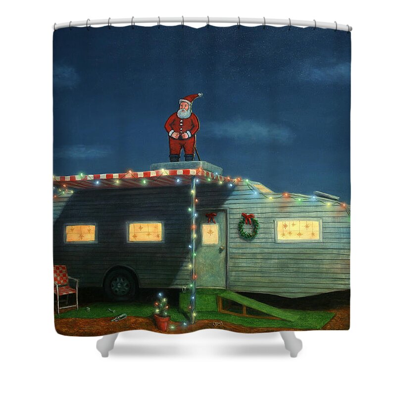 Christmas Shower Curtain featuring the painting Trailer House Christmas by James W Johnson