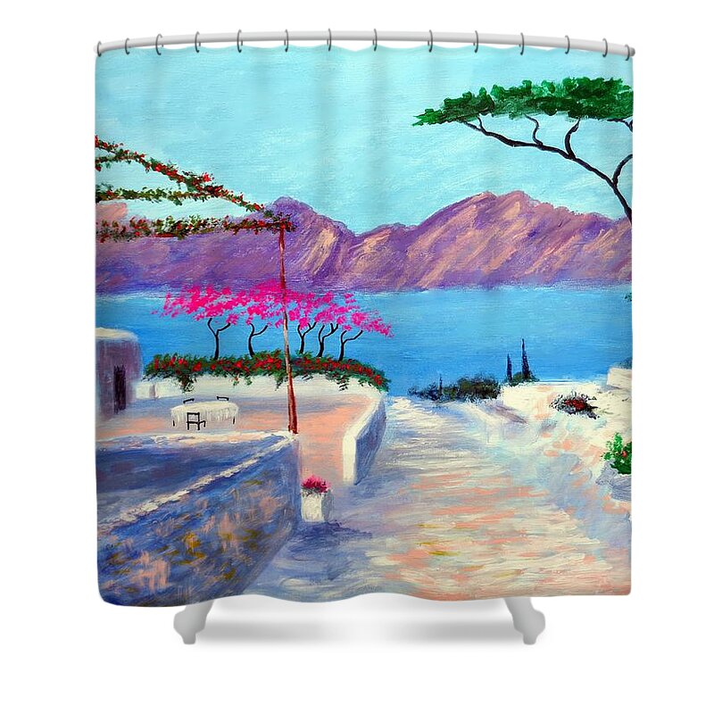 Trails Of Greece Shower Curtain featuring the painting Trails Of Greece by Larry Cirigliano