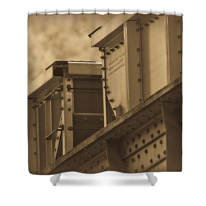 Sepia Tone Shower Curtain featuring the photograph Train Boxcar by Melinda Fawver