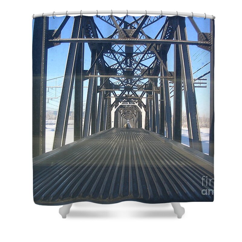Train Shower Curtain featuring the photograph Train Bridge by Vivian Martin