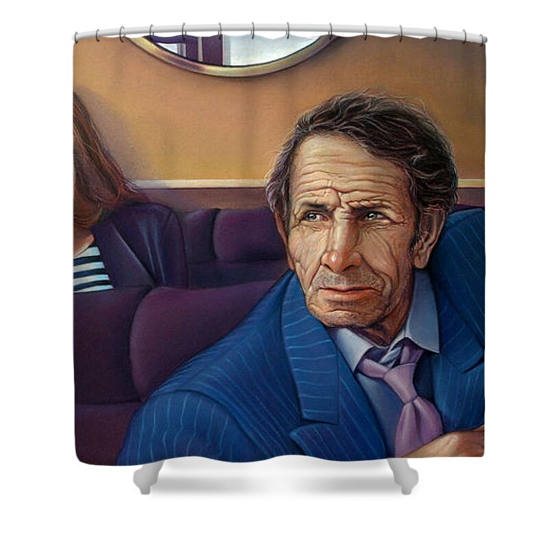 Coffee Mug Shower Curtain featuring the pastel Train of Thought by Patrick Anthony Pierson
