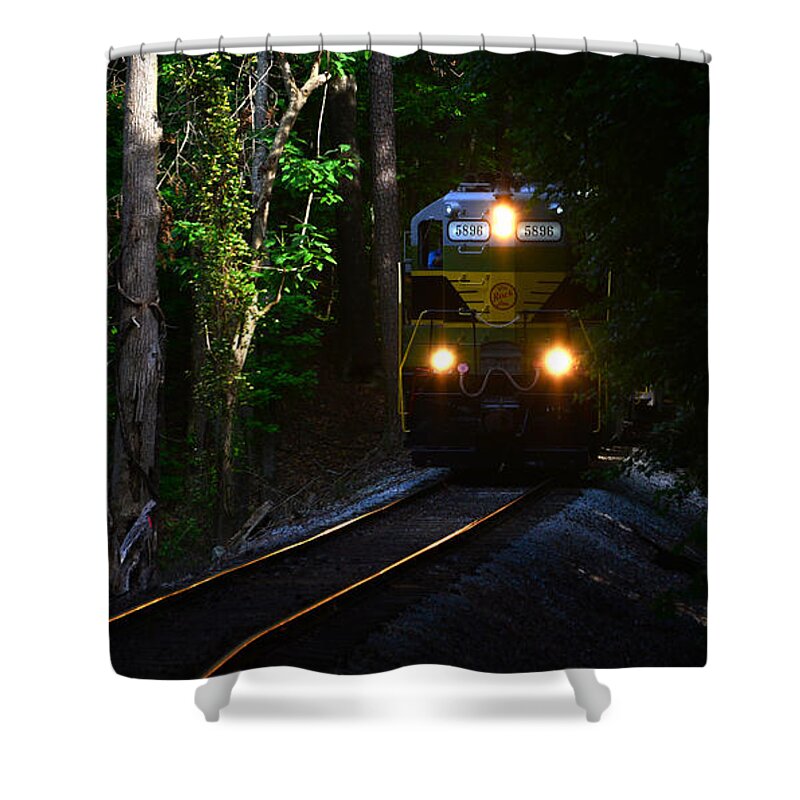 Train Shower Curtain featuring the photograph Rails through the wilderness by David Lee Thompson