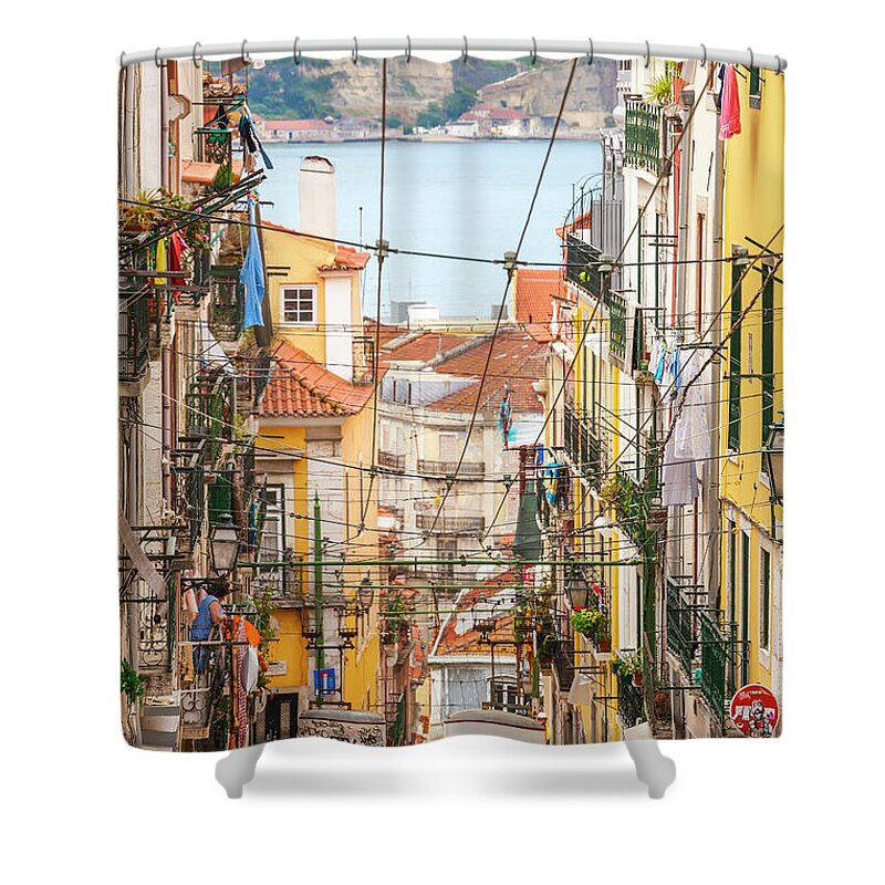 People Shower Curtain featuring the photograph Tram, Barrio Alto, Lisbon, Portugal by Peter Adams