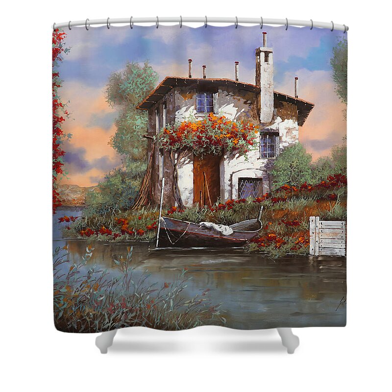 Bouganville Shower Curtain featuring the painting Tramonto Sul Lago by Guido Borelli