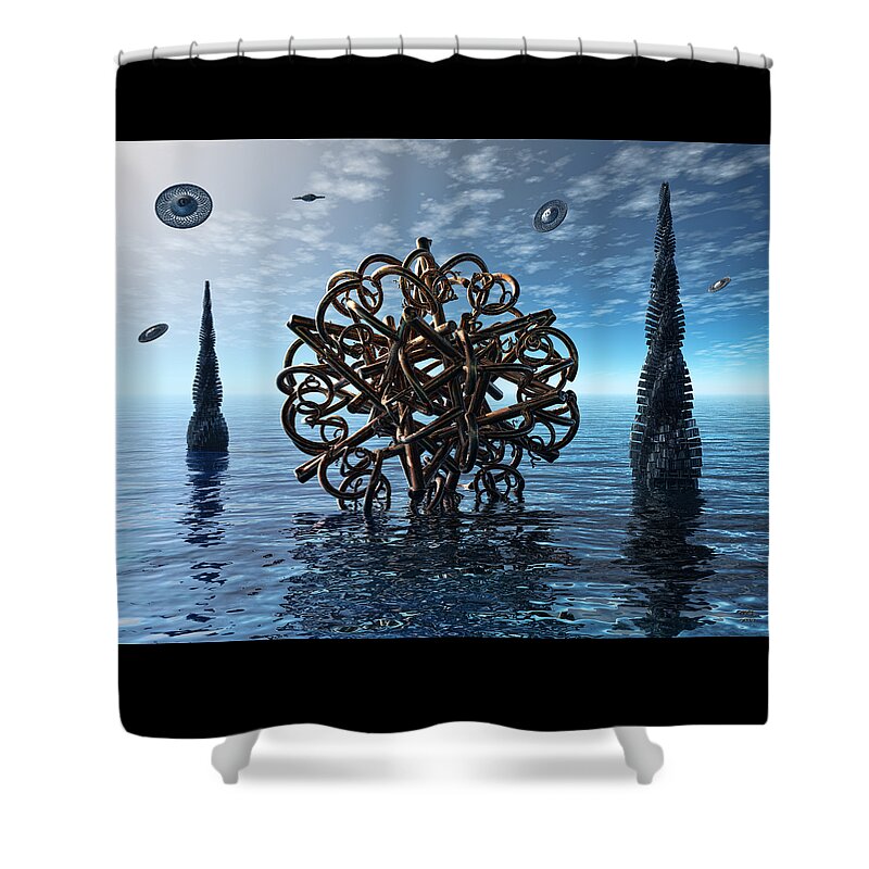 Abstract Shower Curtain featuring the digital art Transdifferentiation by Manny Lorenzo