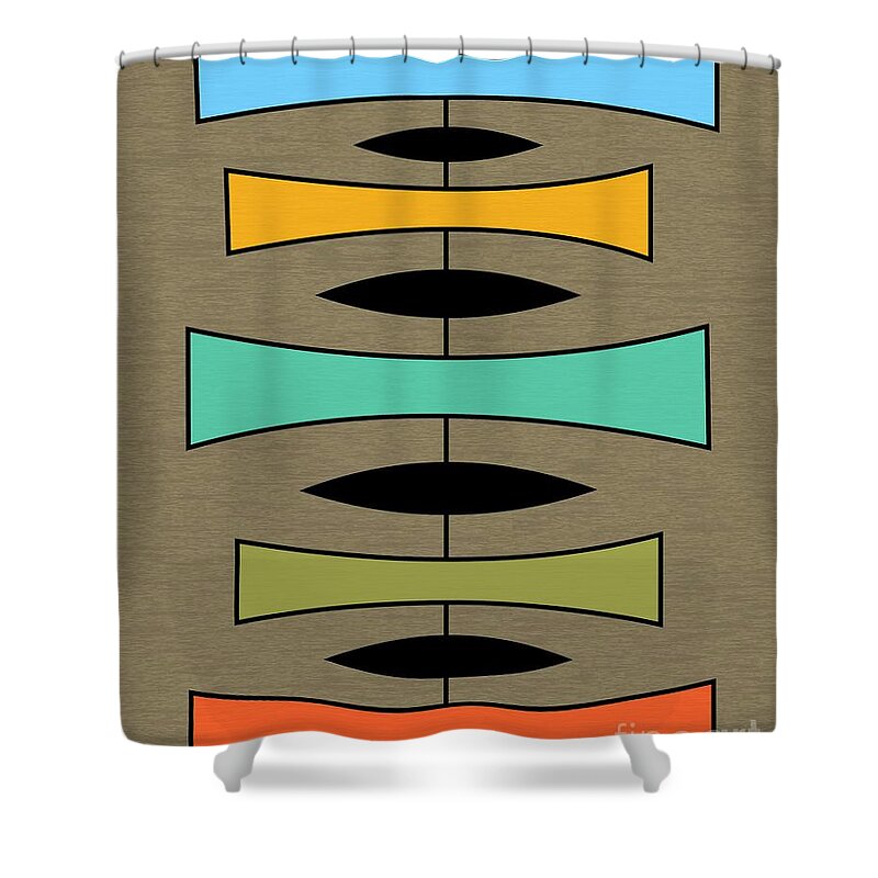 Mid-century Modern Shower Curtain featuring the digital art Trapezoids on Brown by Donna Mibus