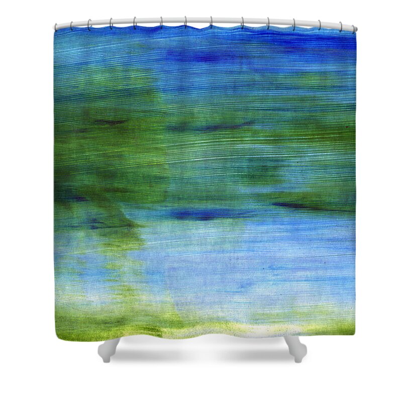 Abstract Shower Curtain featuring the painting Traveling West by Linda Woods