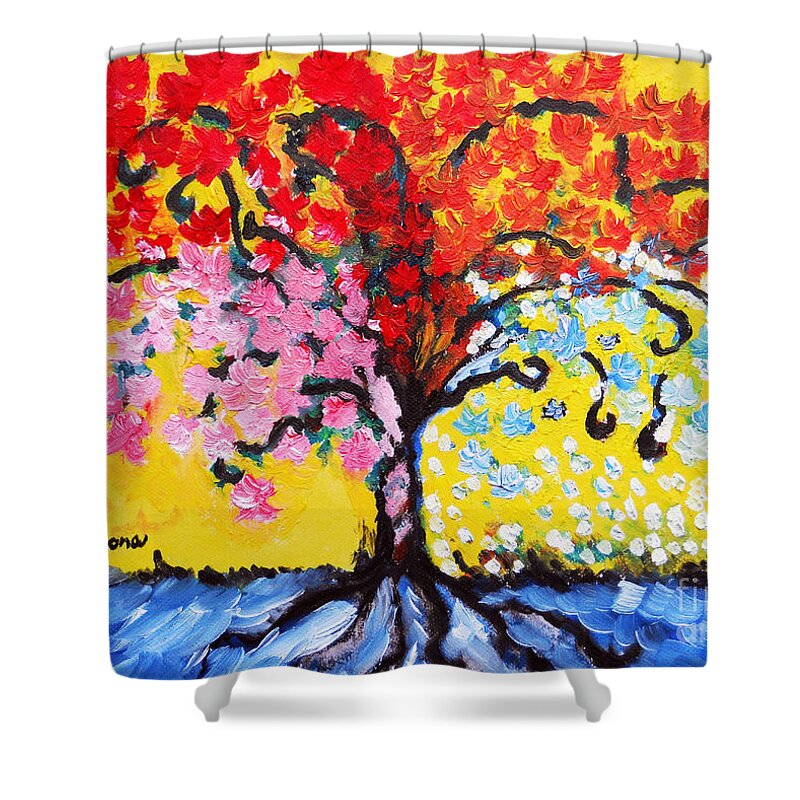 Tree Of Life Shower Curtain featuring the painting Tree of Life by Ramona Matei