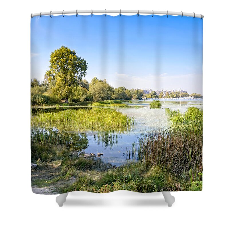 Dnieper Shower Curtain featuring the photograph Trees and Reeds Close to the River by Alain De Maximy