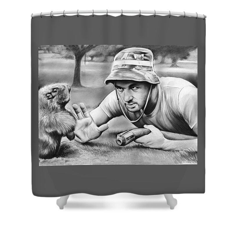 Caddyshack Shower Curtain featuring the drawing Tribute to Caddyshack by Greg Joens