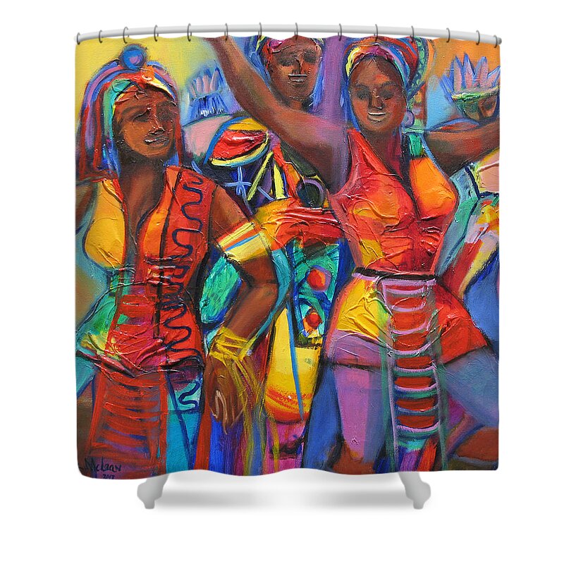 Abstract Shower Curtain featuring the painting Trinidad Carnival 2 by Cynthia McLean