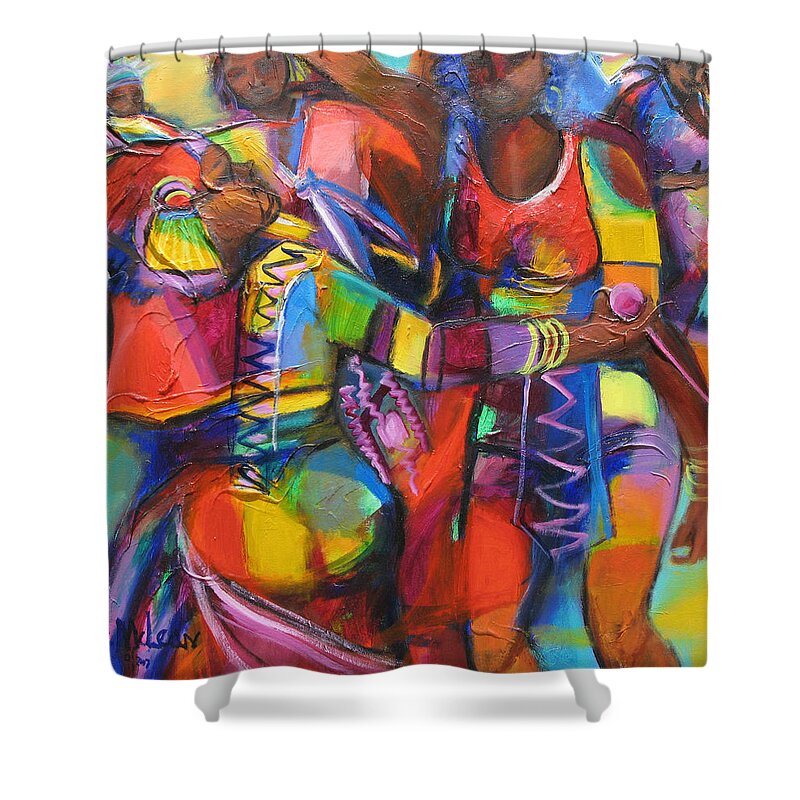 Abstract Shower Curtain featuring the painting Trinidad Carnival by Cynthia McLean