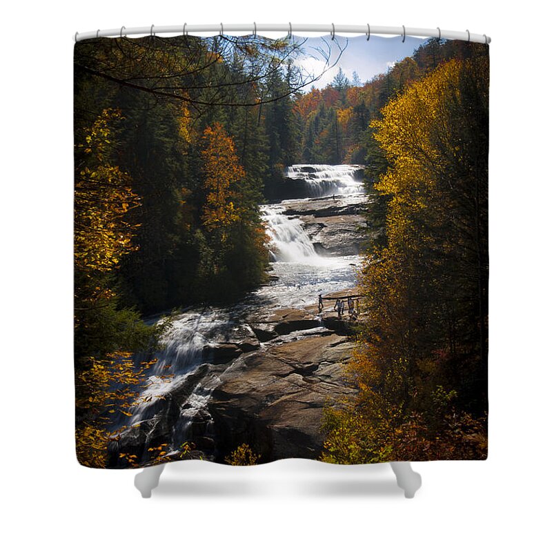 Penny Lisowski Shower Curtain featuring the photograph Triple Falls by Penny Lisowski