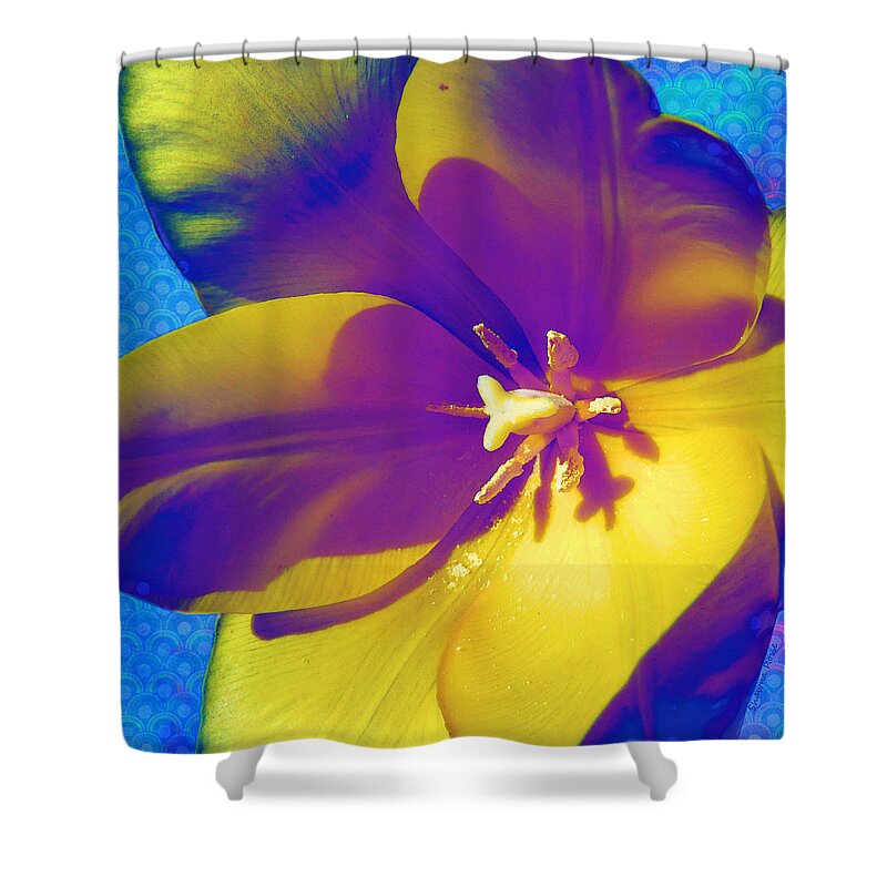 Tulip Shower Curtain featuring the digital art Trippy Tulip by Shawna Rowe